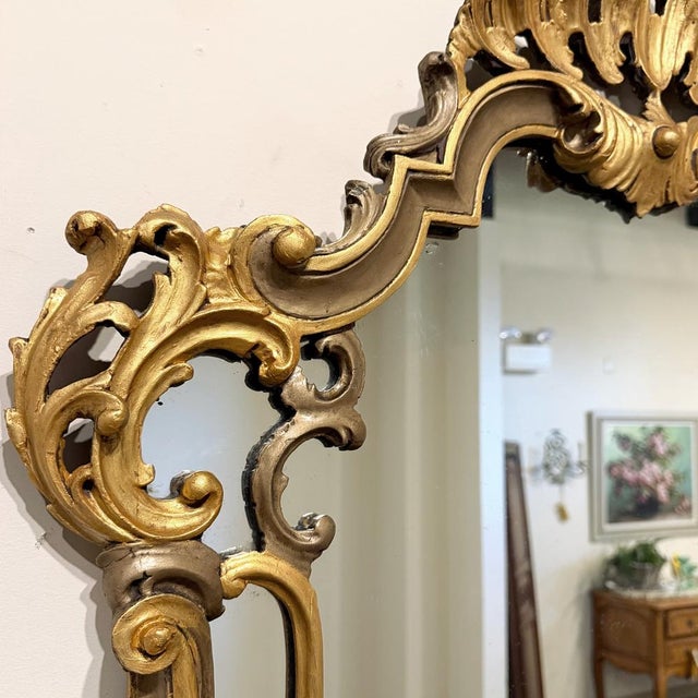 Antique Italian Gilded and Painted Rococo Style Mirror For Sale - Image 13 of 14