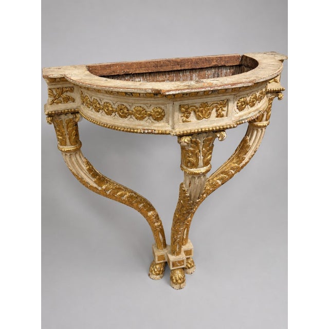 Italian 18th Century Parcel-Gilt Rococo Demilune Console With Hoof Feet For Sale - Image 4 of 10