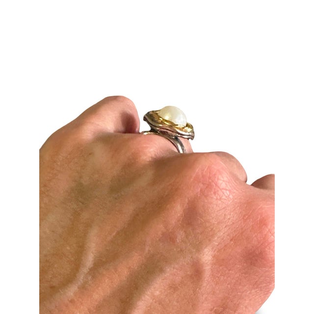 Metal Sterling Silver & Vermeil Pearl Ring Sz 6 New! For Sale - Image 7 of 7