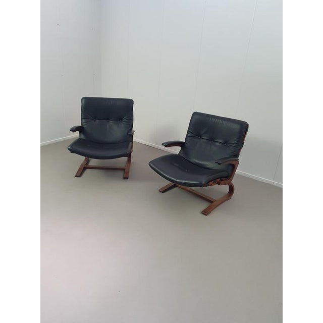 Scandinavian Black Leather Lounge Chairs, Set of 2 For Sale - Image 14 of 14