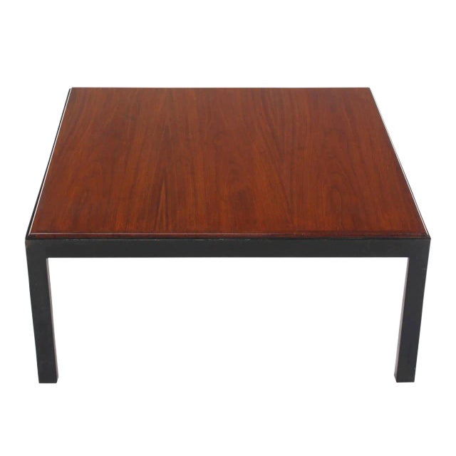 Vintage Mid Century Ebonised Frame Walnut Top Square Coffee Occasional Table For Sale - Image 6 of 6