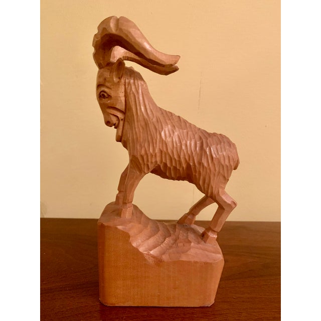 Rustic Mid 20th Century Large Black Forest Wooden Ibex (Iberian) Carving For Sale - Image 3 of 12
