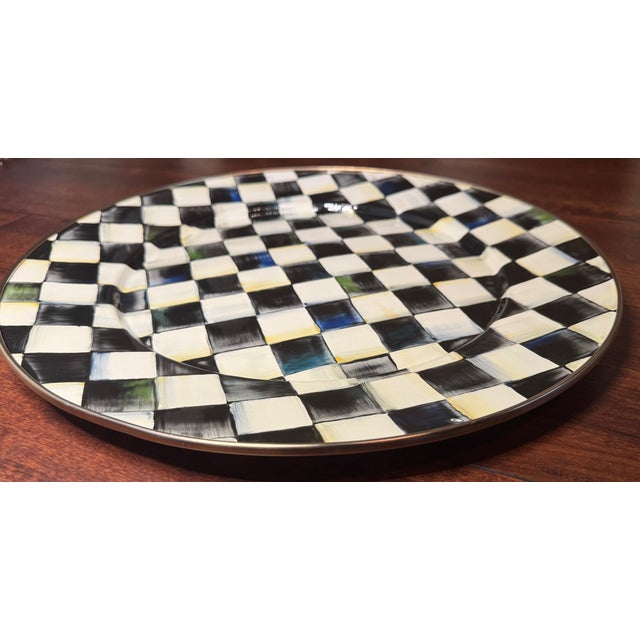 Black MacKenzie-Childs Courtly Check 16” Enamel Charger / Serving Platter For Sale - Image 8 of 8