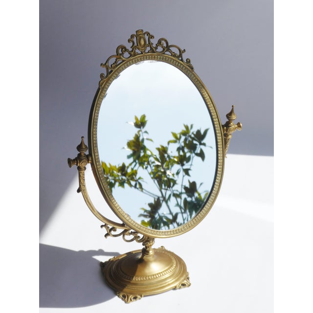 Metal Mid-Century Oval Ornate Brass Vanity Swivel Mirror, 1960s For Sale - Image 7 of 10