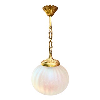 Vintage French Louis XV Revival Gilt Bronze and Frosted Glass Pendant Light, 1950s For Sale