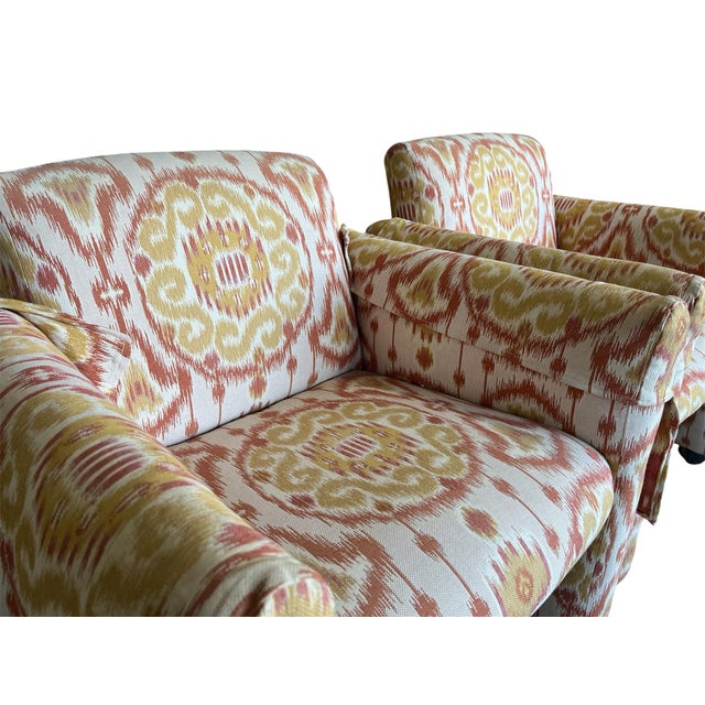 1980s Vintage Pair of Upholstered Ikat Armchairs For Sale - Image 5 of 9
