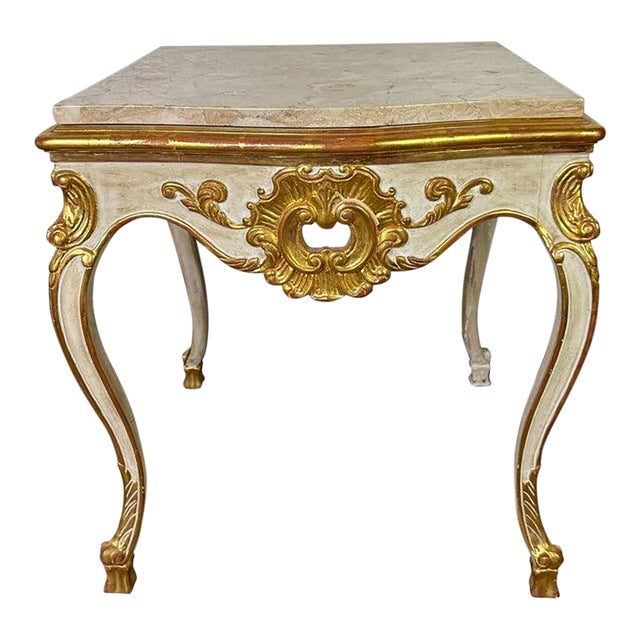 Italian Rococo Console Table, Giltwood & Marble Top, Mid-20th Century For Sale