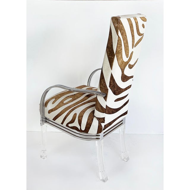 Vintage Lucite, Chrome Armchairs Upholstered in Zebra Cowhide, Pair For Sale - Image 10 of 16