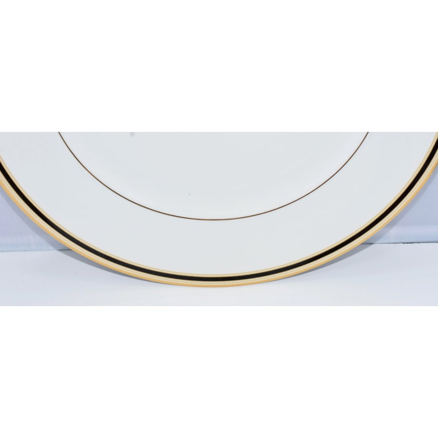 1990s Wedgwood Bone China Clio Black & Gold Rim Dinner Plate