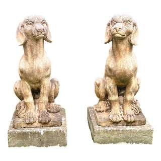 Large Limestone Dogs Statues, France, 1940s, Set of 2 For Sale