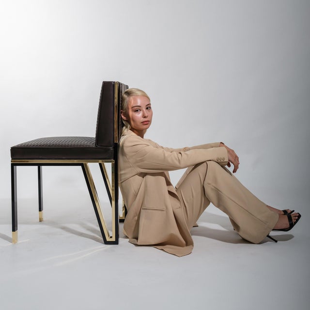 Bizimyer Furniture, "Stella" Chair With Bronze and Exclusive Woven Leather, Tailor Made, Istanbul For Sale - Image 9 of 18