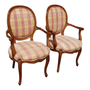 Pair of Vintage Karges French Style Plaid Side Chairs 2of2