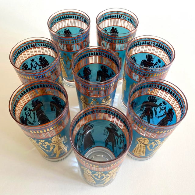 Gold Vintage 1960's Mid Century Modern Egyptian Revival Gold Leaf Highball Tumbler Glasses - Set of 8 For Sale - Image 8 of 13