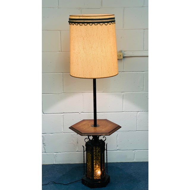 Stunning and Rare! Vintage Spanish Style Gothic Medieval Revival 3-Way Floor Lamp with Wood Octagon Table and Original...