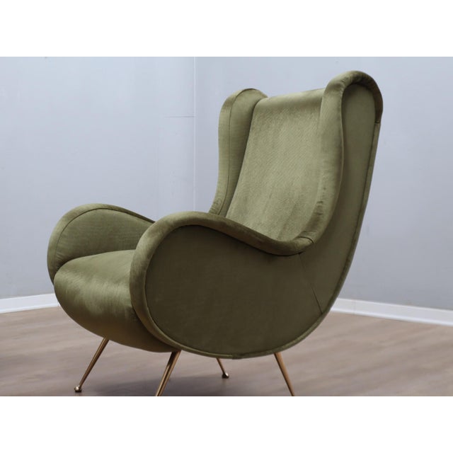 Italian Green Velvet Armchair in the style of Zanuso, 1950s For Sale - Image 4 of 11