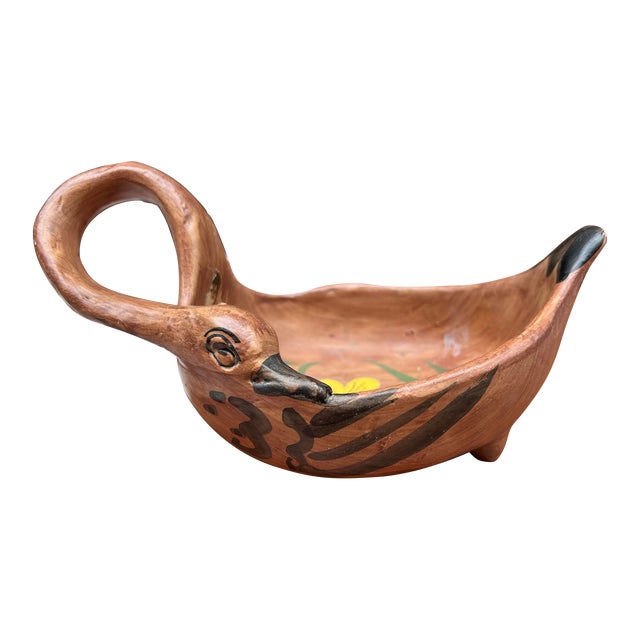 1970s Handmade Italian Swan Pottery With Floral Details For Sale