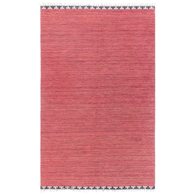 Doris Leslie Blau Scandinavian Vintage Abstract Brick Red Flatweave Wool Carpet For Sale