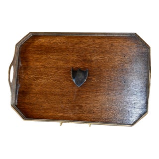 Edwardian Oak Tray With Silver-Plated Gallery, Circa 1900 For Sale