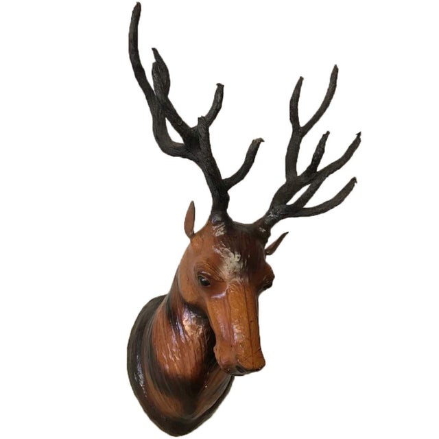 Large Deer Head Leather Covered Paper Mache Wall Mount Chairish