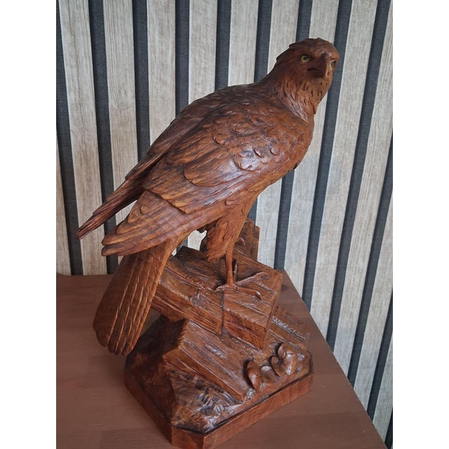 Brown Brienz Swiss Woodcarvers, Eagle Sculpture, 1920s, Glass and Wood For Sale - Image 8 of 18