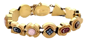 Multicolor 14k Yellow Gold Multicolor Gems Floral Cameo 11 Slide Charms Bracelet