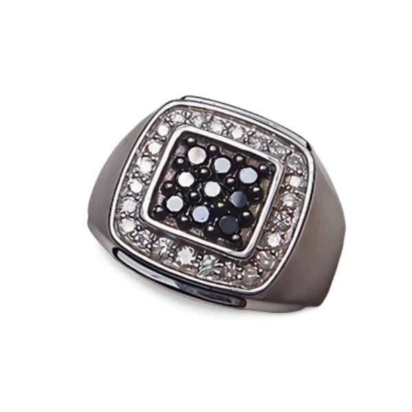This stunning Sterling Silver men's band combines elegance and strength with its striking design featuring black and white...