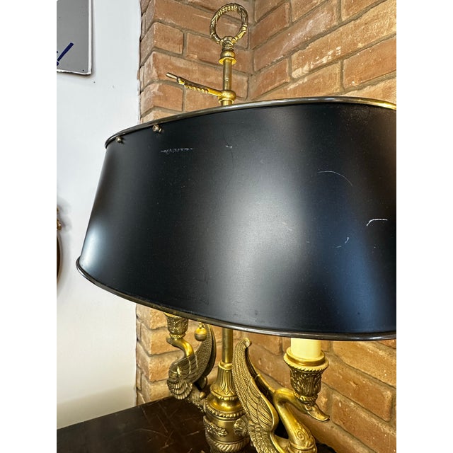 Traditional 1990s Pair of Brass French Empire Swan Tóle Bouillotte Lamps. For Sale - Image 3 of 12