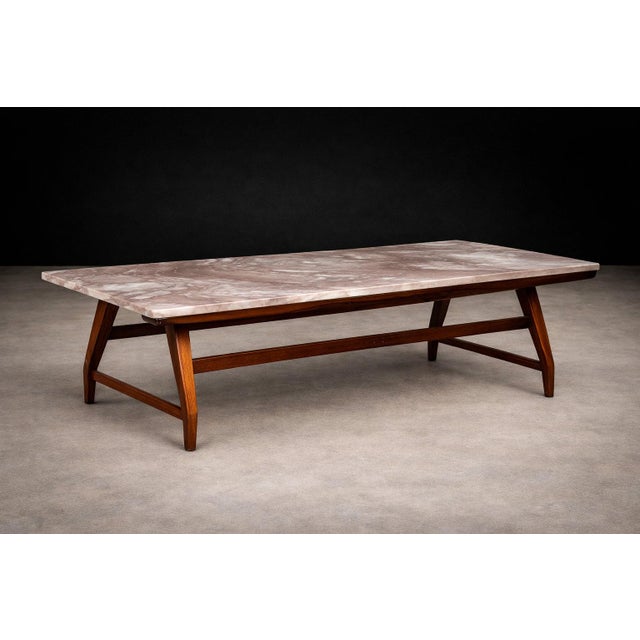Brazilian Modern Coffee Table in Caviuna wood & Rosé Portuguese Marble Top by Giuseppe Scapinelli, Brazil, 1950s — Lot 884 For Sale - Image 15 of 16