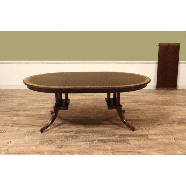 54 Inch Round Inlaid Walnut Pedestal Dining Table With Leaves Seats 4 to 8 People For Sale In New York - Image 6 of 14
