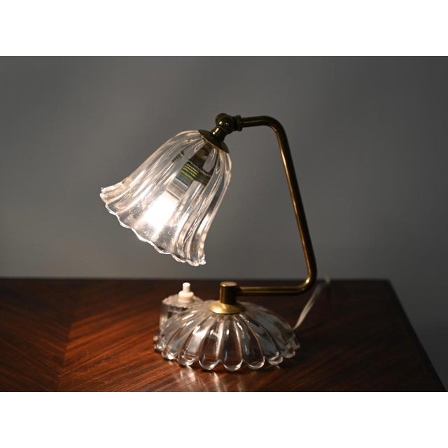 Bellflower Adjustabe Table Lamp in Murano Glass and Brass by Ercole Barovier, Italy, 1940s For Sale - Image 14 of 17