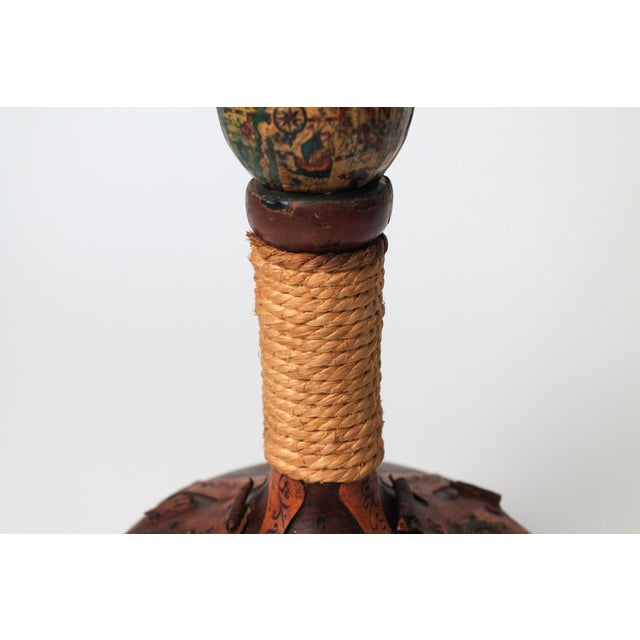 Mid 20th Century Vintage Nautical Italian Hand Tooled Leather Wrapped Decanter Bottle For Sale - Image 5 of 13