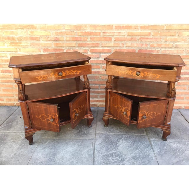 1950s 20th Century Catalan, Spanish Nightstands With Drawers & Low Open Shelf - a Pair For Sale - Image 5 of 11