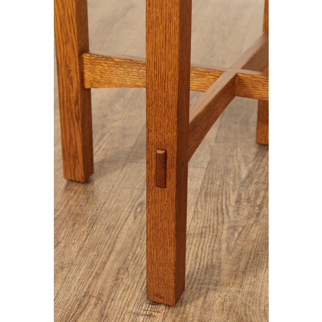 1990s Stickley Mission Collection Oak Round Lamp Table For Sale - Image 5 of 12
