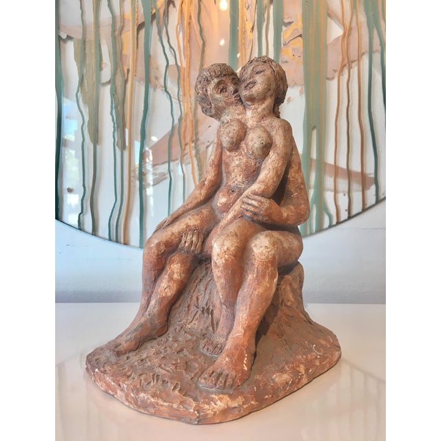 20th Century Embracing Lovers Clay Modeled Signed Sculpture For Sale - Image 6 of 7