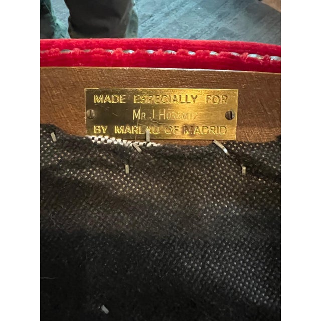 Mid-Century Modern Custom Vintage 1960s Mid Century Modern Marlau of Madrid Glass Top Dining Table With 6 Red Velvet Curule Style Dining Chairs For Sale - Image 3 of 12