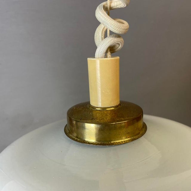 Mid-Century Modern White Glass Pull Down Dining Room Pendant Lamp, 1970s For Sale - Image 6 of 11