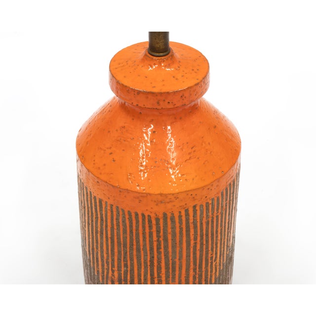 Vintage Italian Mid Century Orange Striped Table Lamp by Aldo Londi / Bitossi For Sale In Los Angeles - Image 6 of 8