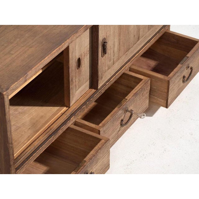 Low Antique Tansu Cabinet with Sliding Doors For Sale - Image 4 of 14