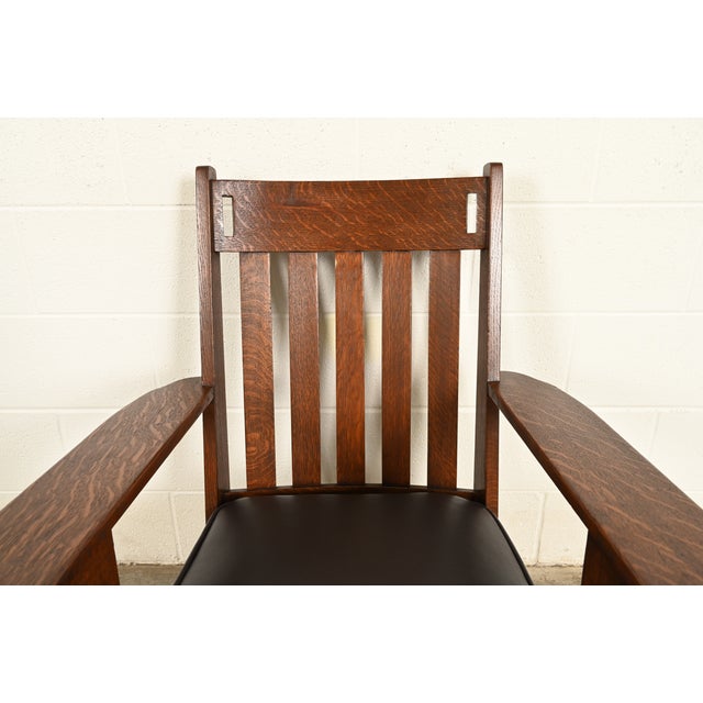 Charles Stickley Antique Mission Oak Arts & Crafts Cutout Rocking Chair, Newly Restored For Sale In South Bend - Image 6 of 13