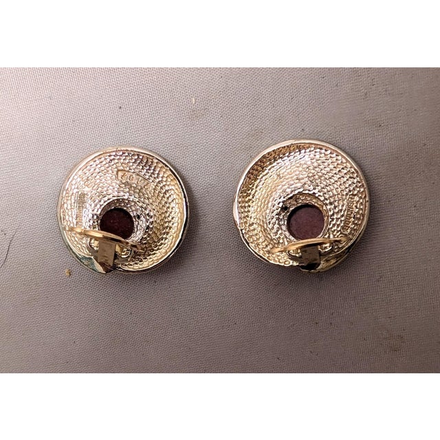 Metal Vintage 1950s Signed Boucher Round Goldtone Faux-Carnelian Cabochon Clip Earrings-2 Pieces For Sale - Image 7 of 11