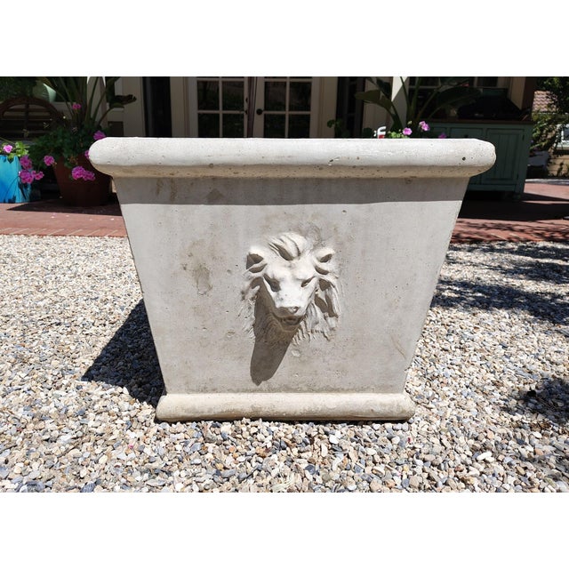 Light Gray Vintage Cast Concrete Lions Head Planter For Sale - Image 8 of 12