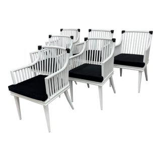 Cb2 Mae Rattan Dining Armchairs, Set of Six For Sale