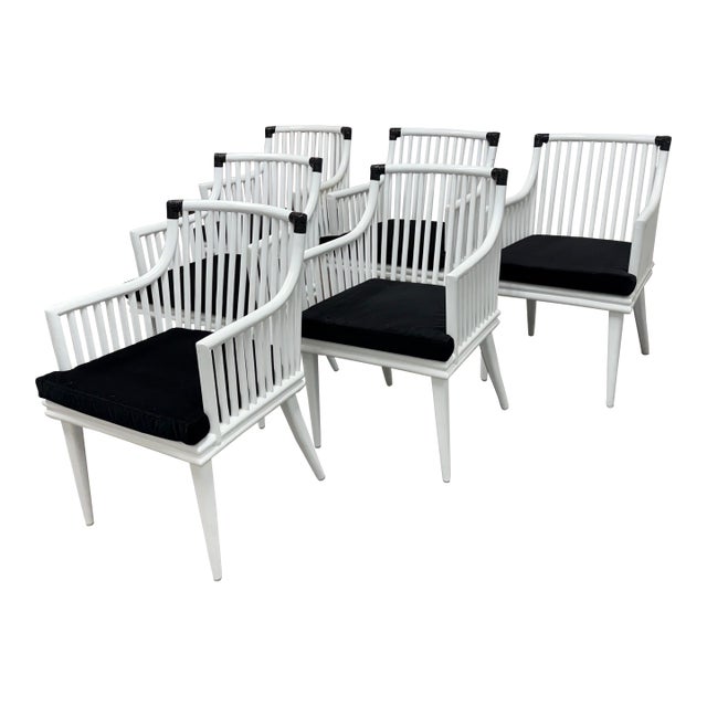 Cb2 Mae Rattan Dining Armchairs, Set of Six For Sale