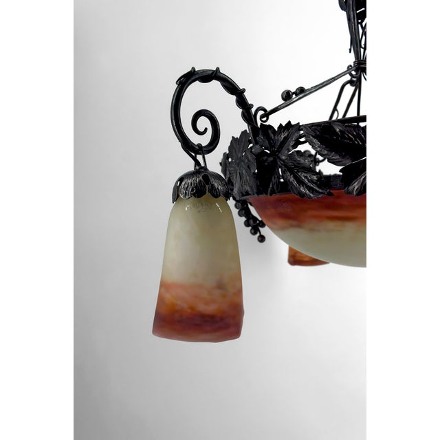 Art Deco Chandelier in Wrought Iron and Blown Glass from Muller Frères Lunéville, France, 1920s For Sale - Image 12 of 18
