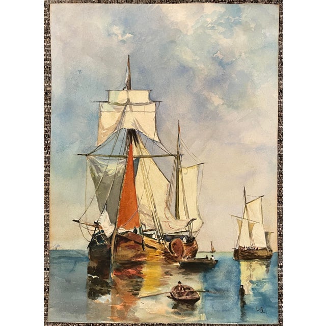 Nautical 1930s Summer Day on Holland Waters Painting For Sale - Image 3 of 4