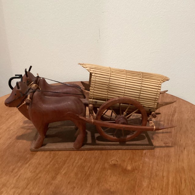 Late 19th Century Japanese Carved Wooden Ox Oxen Drawn Tumbril Cart Sculpture For Sale - Image 12 of 12