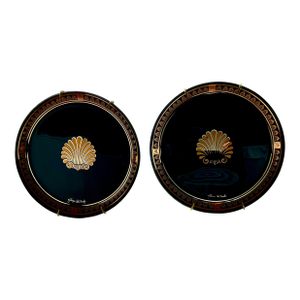 1960s Pair of Georges Briard Black & Gold Seashell Plates – Mid-Century Glam, Hollywood Regency