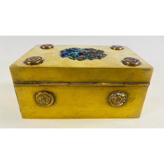 Vintage, Solid, Brass and Enamel Chinese Trinket Box For Sale - Image 4 of 8