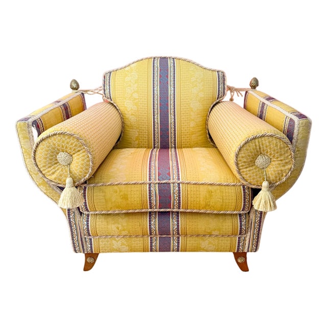 Grand Scale Neoclassical Revival Italian Maximalist Armchair With Bolsters and Tassels For Sale