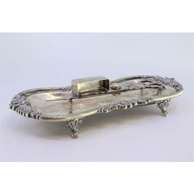 Metal Silver Morrões Tray and Scissors with Chiseled Floral Reliefs and Engraved Center, Set of 2 For Sale - Image 7 of 7